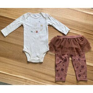 Carters Baby Girls "Full Of Thanks" Bodysuit & Legging Set With Tulle Skirt 6M